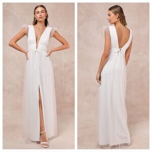 Lulus I'm All Yours White Tulle Ruffled Maxi Dress